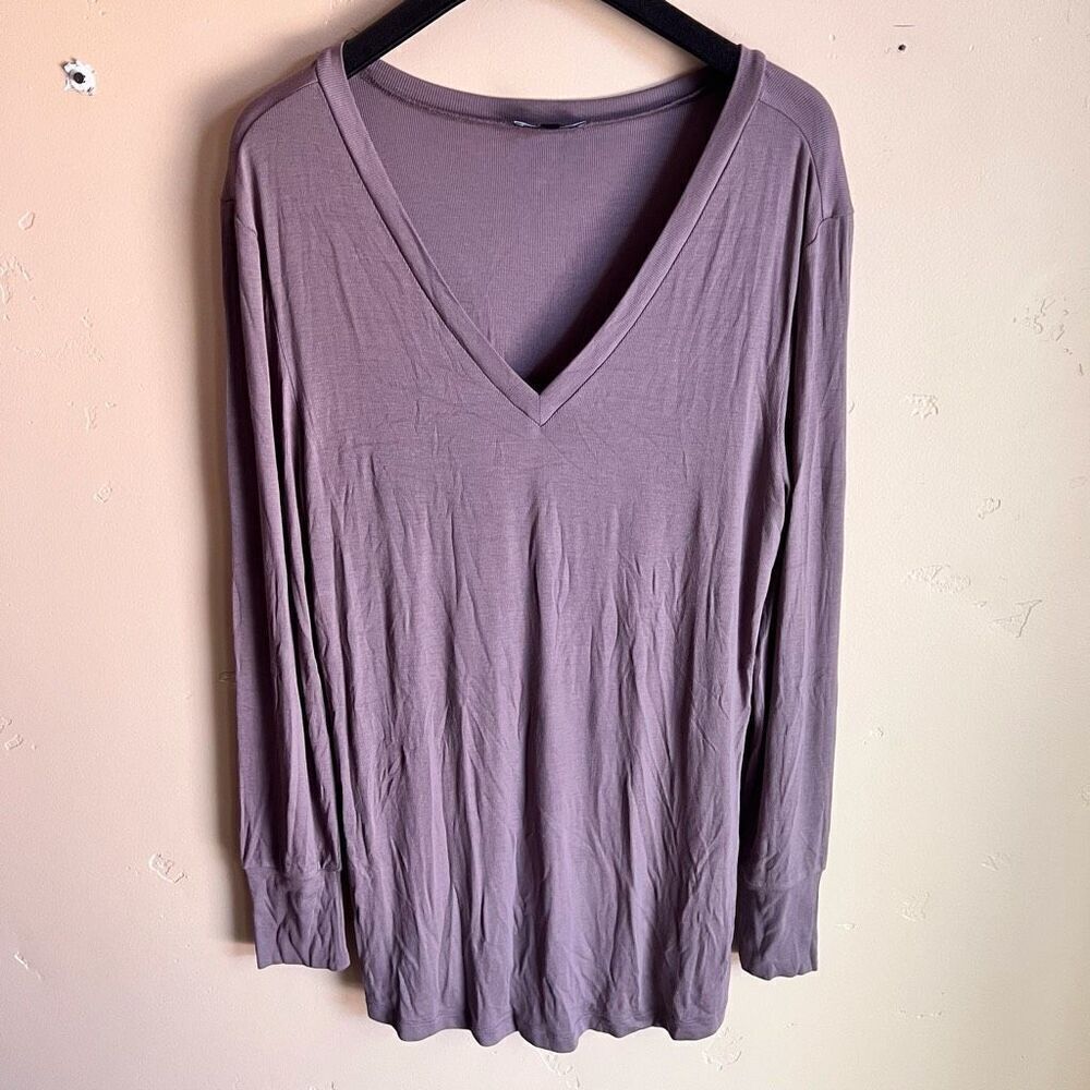 Universal Standard Womens Vneck Brown Long Sleeve Soft T-Shirt Size Medium